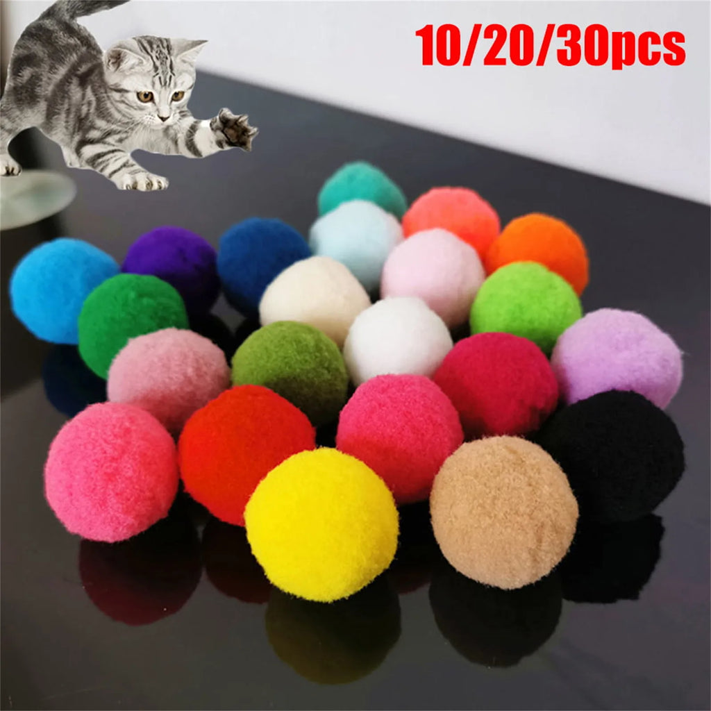 Katzenspielzeug Bällchen – 10/20/30er Set Bunte Plüschbälle für Katzen Spieldorf