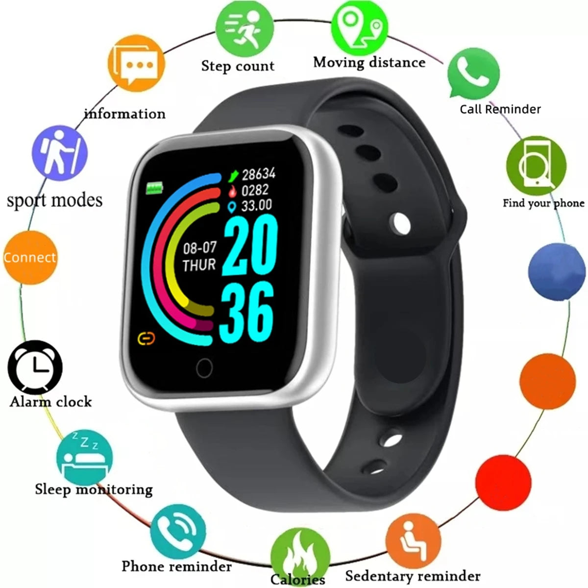 Smartwatch mit Herzfrequenz, Schlaftracking & Fitness-Tracker – 1,44 Zoll – Android Shoppingdorf