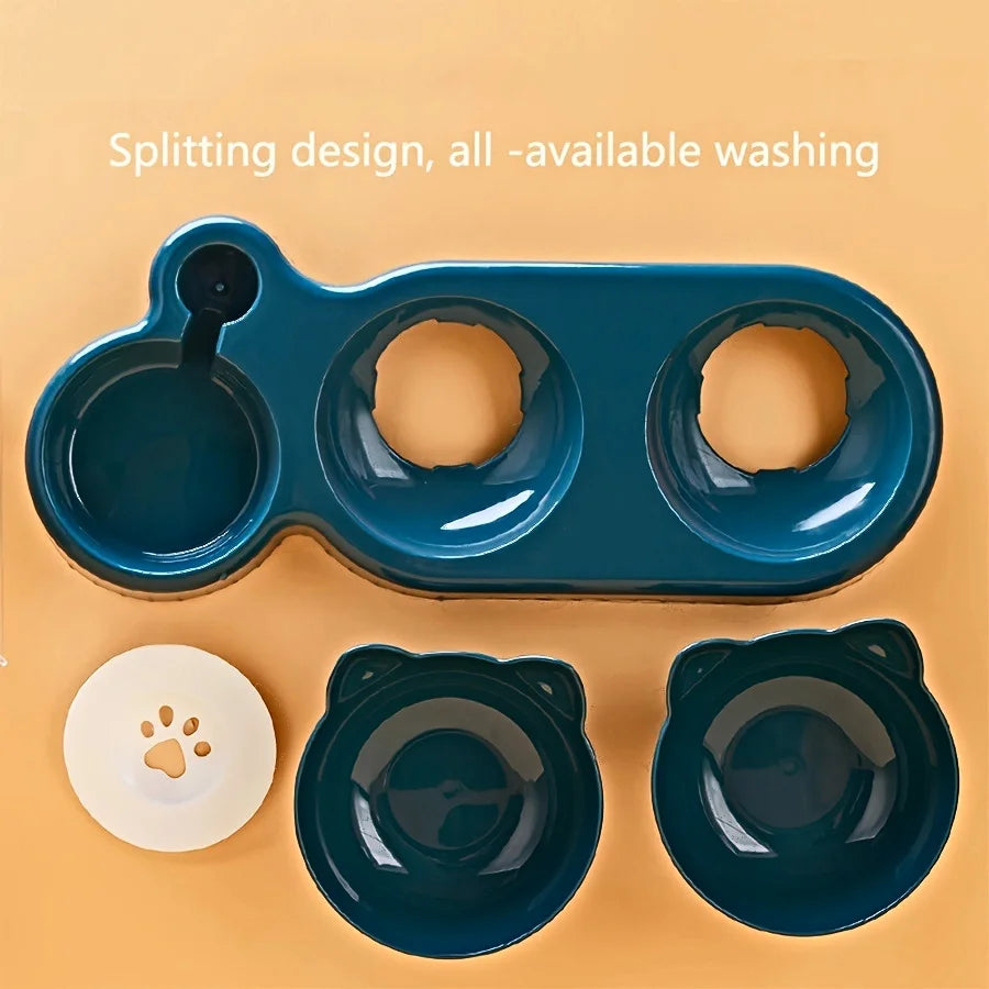 3-in-1 Katzennapf-Set mit Wasserspender – Geneigt, nackenschonend & mit Schwerkraft-Trinkflasche Shoppingdorf