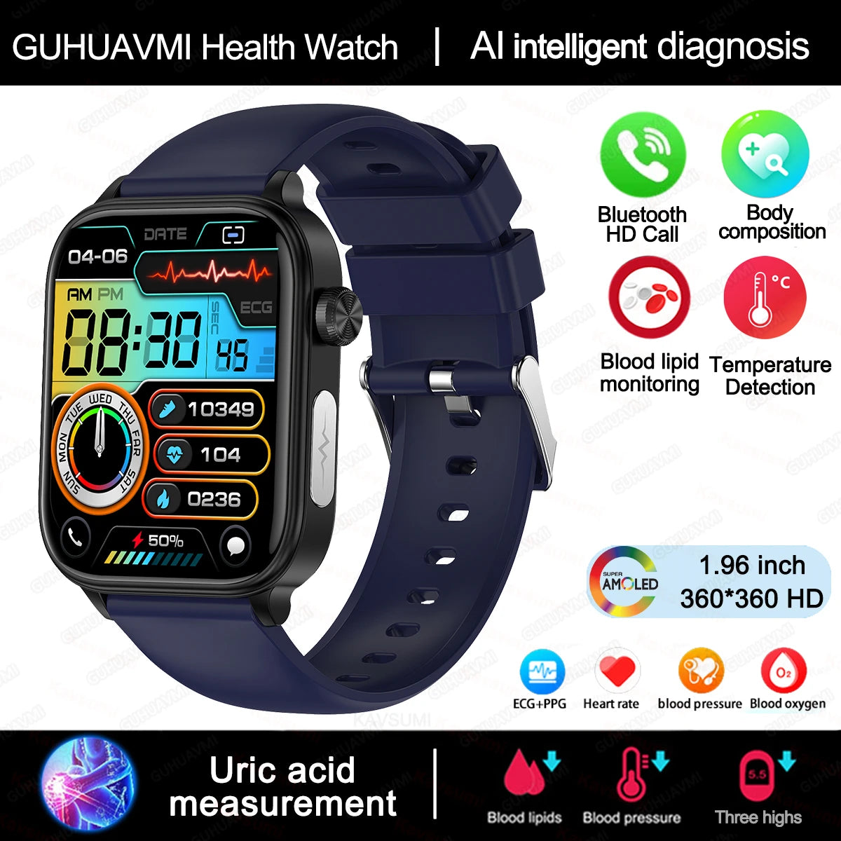 Smartwatch mit EKG, Blutdruck, Bluetooth-Telefonie & IP68 – 1,96 Zoll AMOLED – Für Android & iOS Shoppingdorf