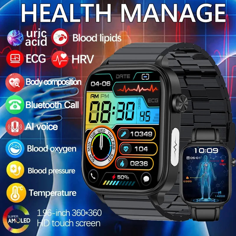 Smartwatch mit EKG, Blutdruck, Bluetooth-Telefonie & IP68 – 1,96 Zoll AMOLED – Für Android & iOS Shoppingdorf